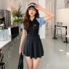 A conservative skirt-style swimsuit for women, one-piece, straight-cut, slimming, hot spring bathing, sporty and competitive style, student, small chest, gathering swimming suit Item Picture